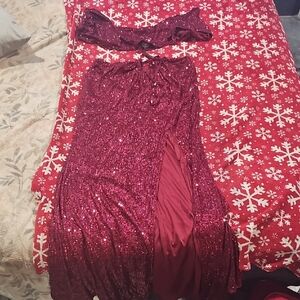Fashion Nova Burgundy Sequins Asymmetrical Dress